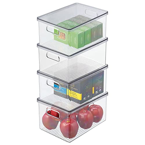 mDesign Stackable Plastic Kitchen Storage Bins, 4-Pack (Clear)